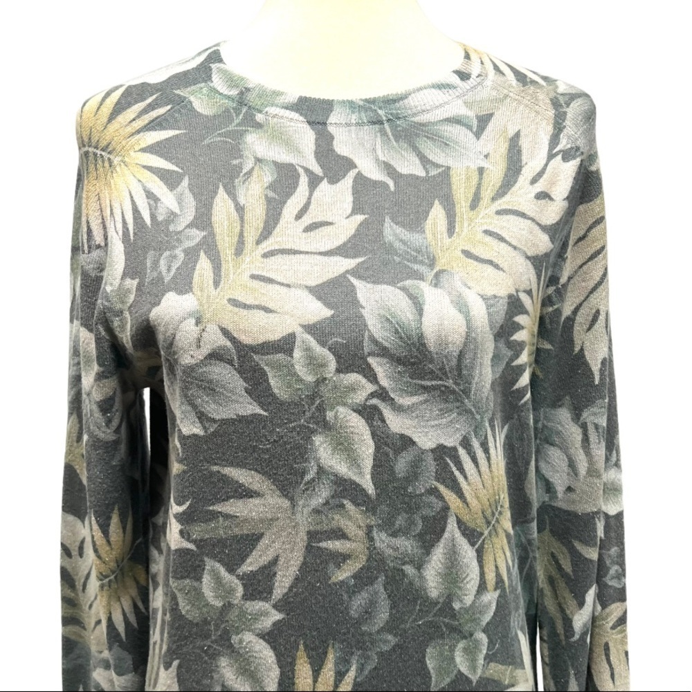 Saks Fifth Avenue Green Palm Print Cotton Blend Sweater - Picture 2 of 9